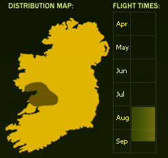 Distribution Map (dark areas indicate presence) and Flight Times of this species - \nNB See General Information page for accuracy information