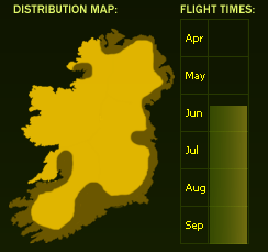 Distribution Map (dark areas indicate presence) and Flight Times of this species - \nNB See General Information page for accuracy information