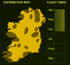 Distribution Map (dark areas indicate presence) and Flight Times of this species - \nNB See General Information page for accuracy information