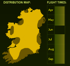 Distribution Map (dark areas indicate presence) and Flight Times of this species - \nNB See General Information page for accuracy information