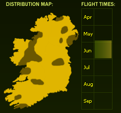 Distribution Map (dark areas indicate presence) and Flight Times of this species - \nNB See General Information page for accuracy information