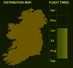 Distribution Map (dark areas indicate presence) and Flight Times of this species - \nNB See General Information page for accuracy information