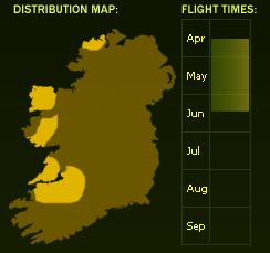 Distribution Map (dark areas indicate presence) and Flight Times of this species - \nNB See General Information page for accuracy information