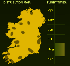 Distribution Map (dark areas indicate presence) and Flight Times of this species - \nNB See General Information page for accuracy information