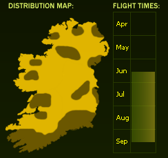 Distribution Map (dark areas indicate presence) and Flight Times of this species - \nNB See General Information page for accuracy information