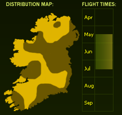 Distribution Map (dark areas indicate presence) and Flight Times of this species - \nNB See General Information page for accuracy information